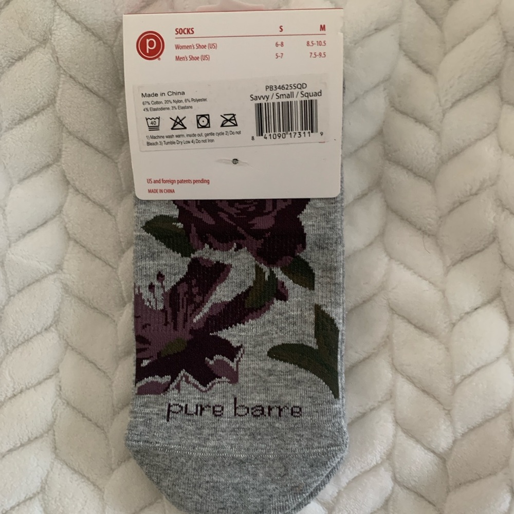 Pure Barre Gray and Purple Floral Grip Socks - Picture 2 of 4